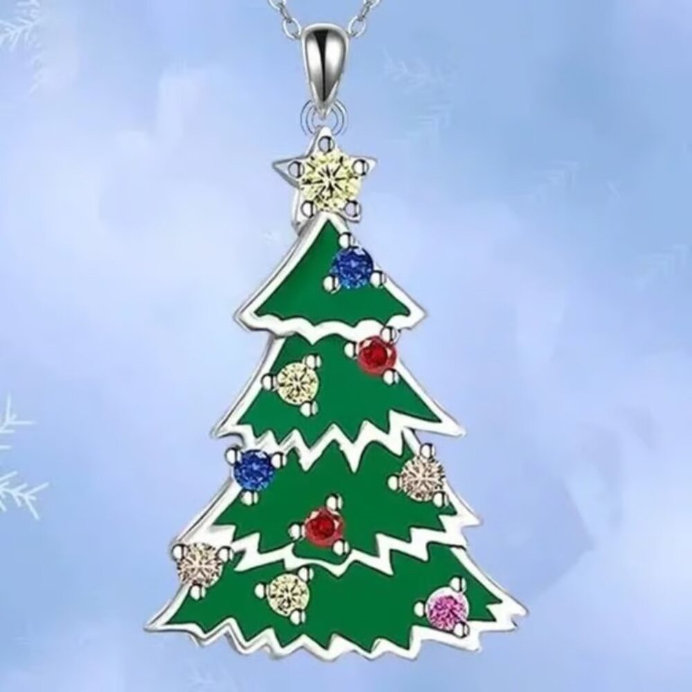 Silver Christmas Tree Pendant Necklace